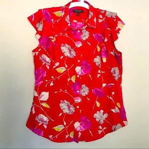 Banana Republic Red Floral Button Down L